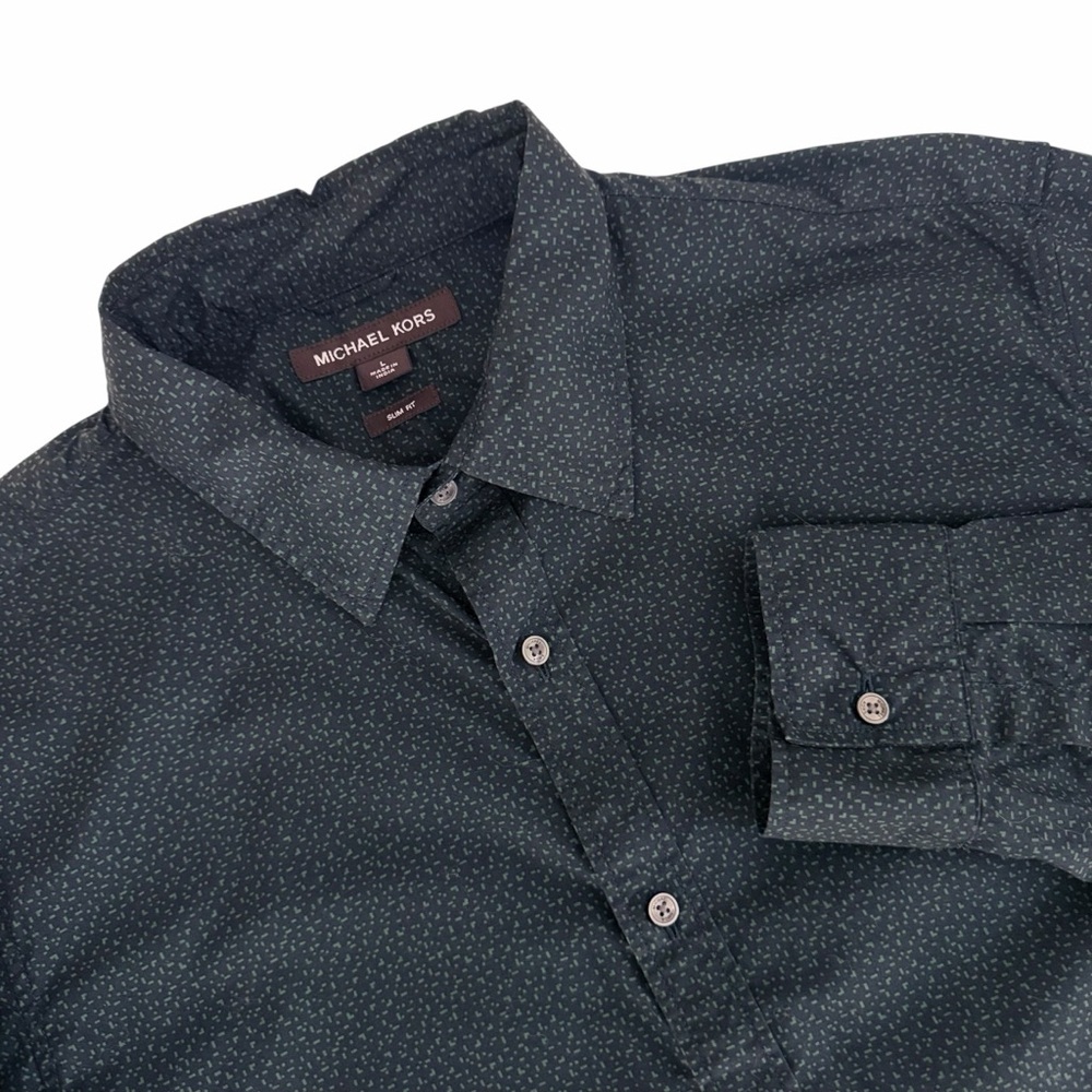 MICHAEL KORS navy (almost black) Micro Pattern Slim Fit Button Up Dress Shirt l